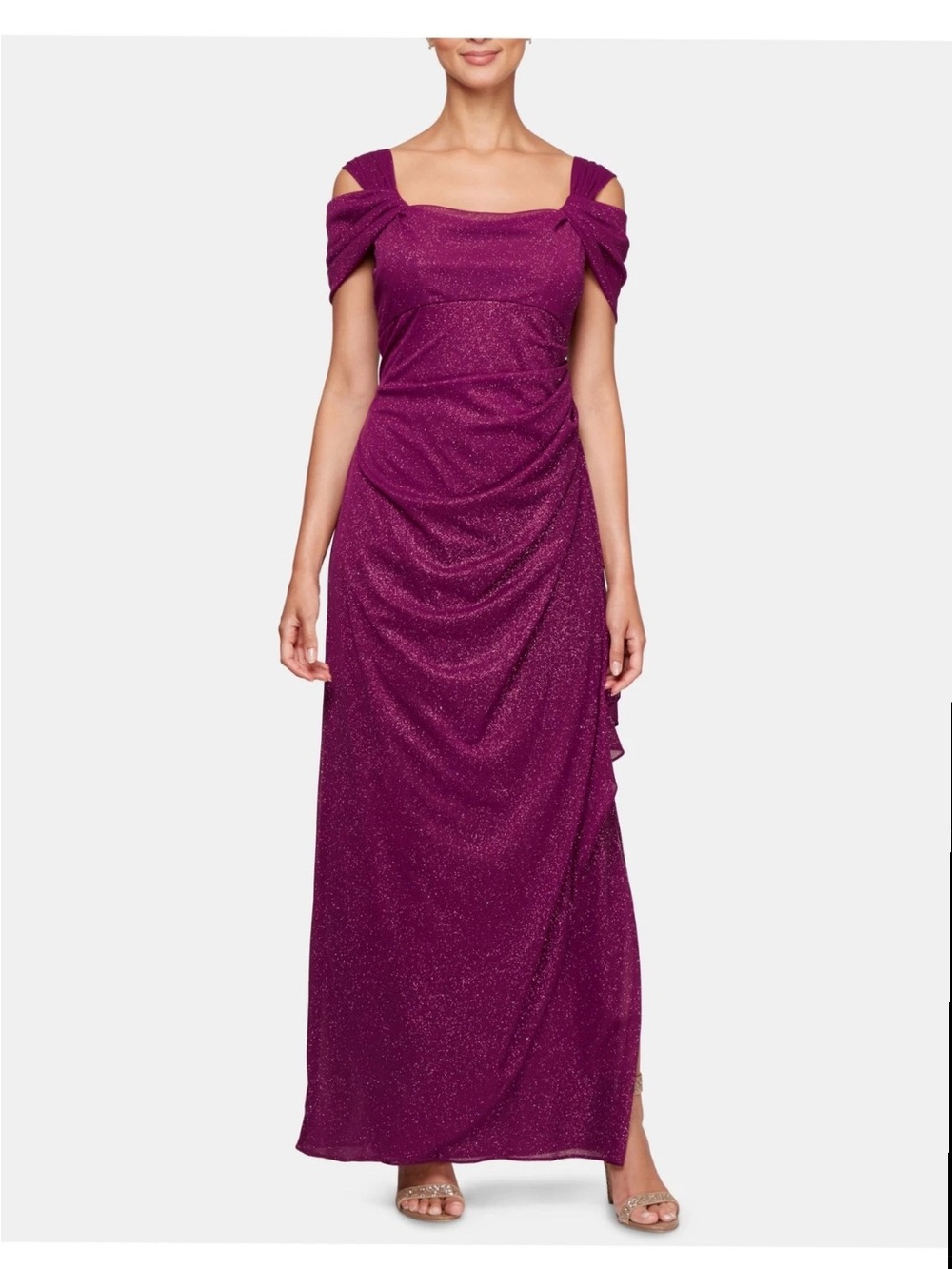 Alex Evenings Fuchsia Draped Evening Gown with Sparkle